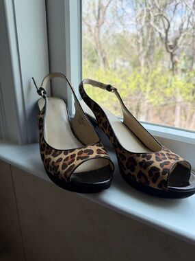 Nine West Leopard Print Peep-Toe Slingback Heels